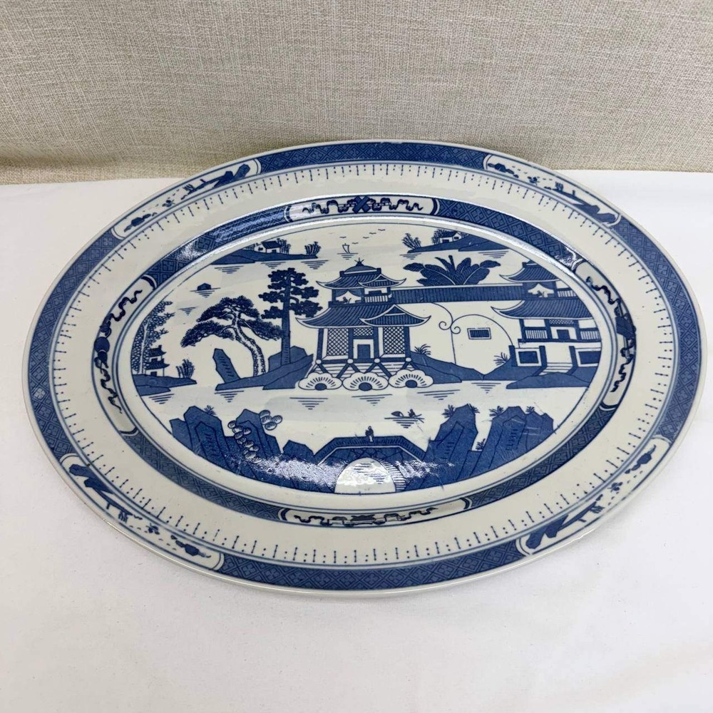 Jingdezhen Blue Willow Porcelain Oval Serving Platter 16 Inch Blue White China
